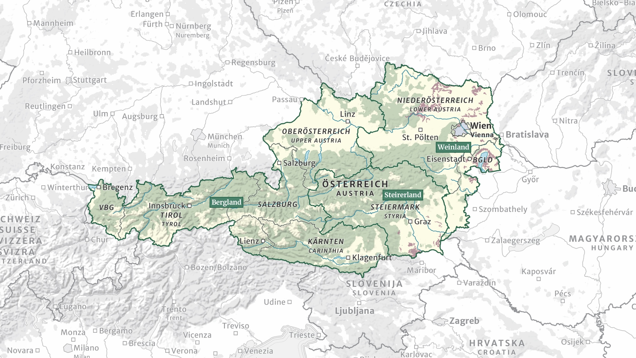 Удобная карта виноделен Австрии.